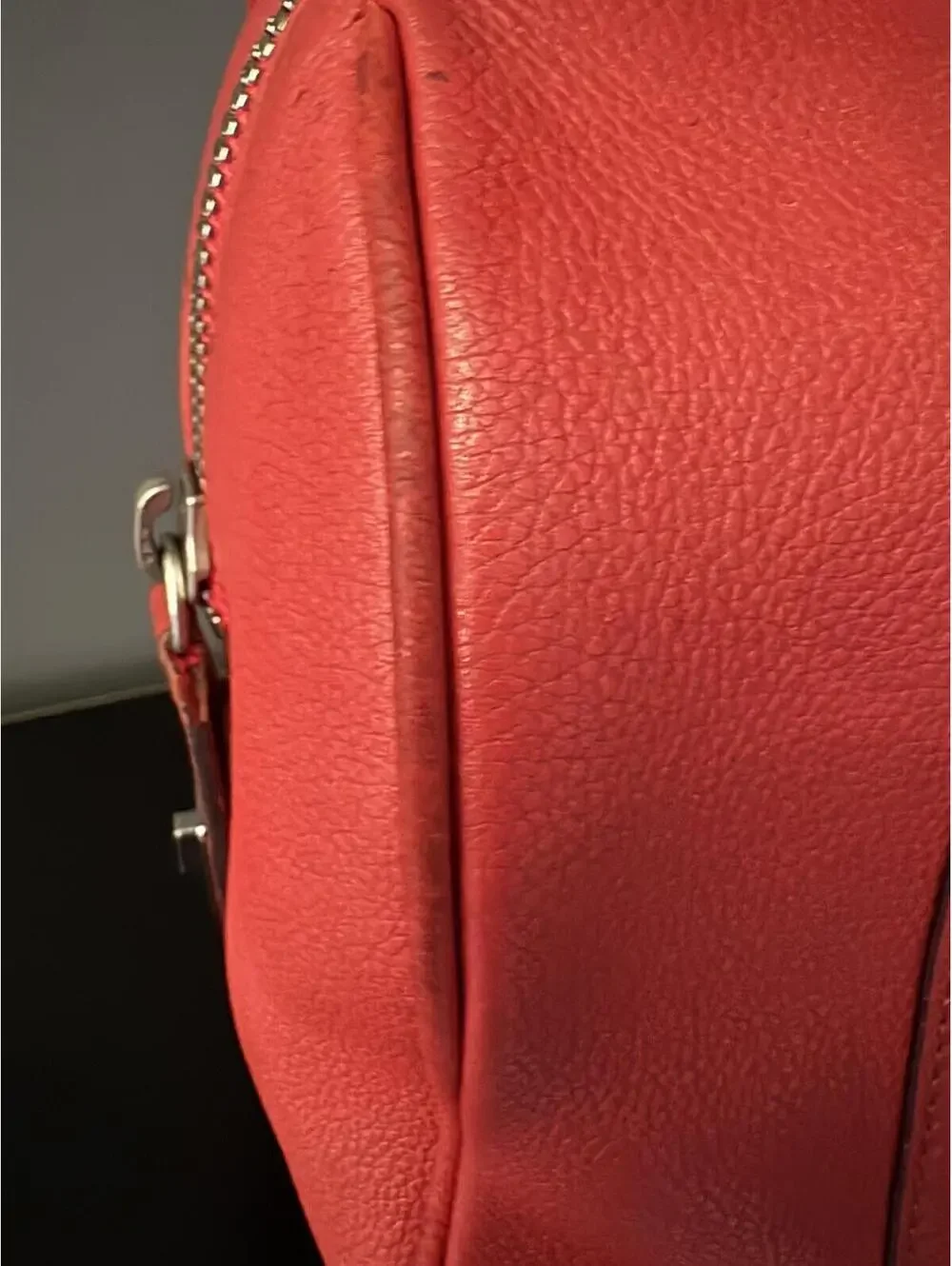 MCM Studded Pebbled Leather Satchel Boston Bag - Coral Red